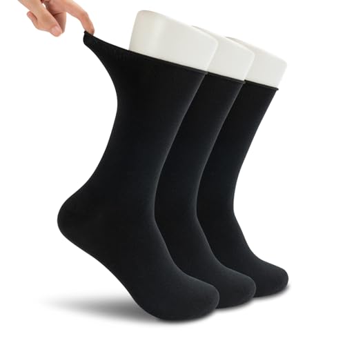 LIXIA Men's Non Binding Merino Wool Socks 3/6 Pairs Pack- Wide Calf Good for Circulation - No Compression Warm Breathable