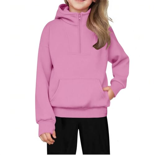 Girls Half Zip Stand Collar Hoodies Teen Girls Long Sleeve Hooded Sweatshirt Solid Pullover with Pocket 4-15 Years