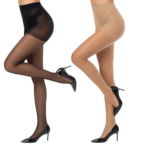 Yilanmy Run Resistant Control Top Pantyhose 15D High Waist Sheer Tights With Reinforced Toes