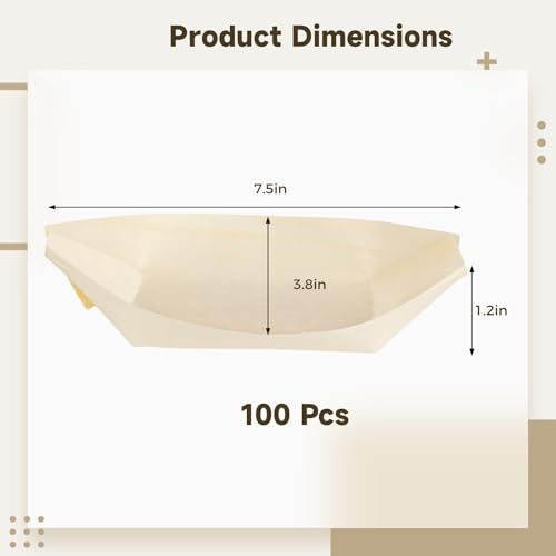 OMISTAR 100 Pcs Bamboo Plates, 7.5" Disposable Wood Dishes, Bamboo Boat Serving Trays, Sushi Plates for Catering & Home by OMISTAR - Used condition - Image 3