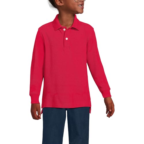 Lands' End Kids Long Sleeve Mesh Polo Shirt Medium Red