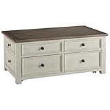 Signature Design by Ashley Bolanburg Lift-Top Coffee Table with Storage Two-Tone Rustic Farmhouse Cocktail Table – Brown/White