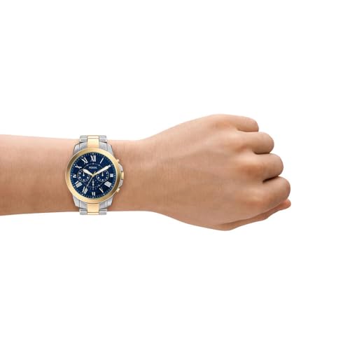 Image of Fossil Men's Grant Quartz Chronograph Watch with Stainless Steel Strap, Silver and Gold Tone, 44 mm, Bracelet
