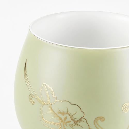 Image of Yundu 12 OZ Ceramic Mug with Lid & Tea Strainer - Matte Light Green Tea Cup with Golden Flower, Stainless Steel Infuser for Loose Leaf Tea