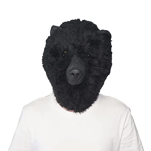 Creepy Party Plush Bear Mask - Animal Halloween Costume for Parties, Cosplay, Photo Booth Props, and Pranks - Funny Gag Gift for Adults, Black