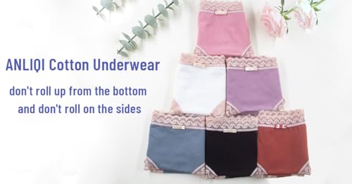 ANLIQI Cotton Underwear for Women Soft Lace Trim Hipster Panties Low Rise Bikini Undies Multipack4