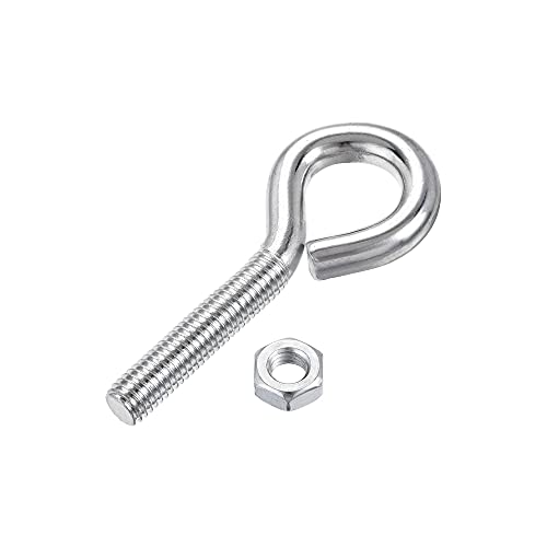 Image of uxcell M10x50mm Eye Hooks Screws Bolts Kit, 2pcs Carbon Steel Hanger Eyelet Hooks Screw with Hex Nuts for Metal Hook, Wood Terminal Ring Hooks