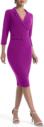 Image of SxClub Business Dresses for Women Elegant Long Sleeve Bodycon Pencil Knee Length Formal Dress for Evening Cocktail