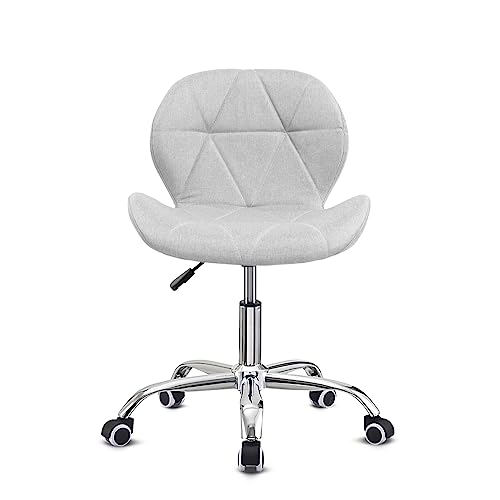 Modern Swivel Office Chair, Height Adjustable Padded Armless Desk Chair with Wheels for Home Office (Fabric, Light Grey)