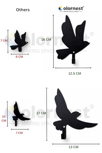 Image of Bird Wall Art Hooks - Set of 6 Metal Decorative Bird Hooks for Wall, Key Holder & Clothes Hanger - Laser Cut, Powder Coated, Heavy Duty, Rustic Home Decor for Living Room & Entryway