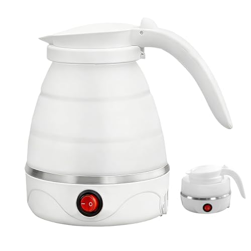Faltbarer Wasserkocher 0.6L Reisewasserkocher Klein Silikon Mini Wasserkocher 5 Minuten Schnelles Kochen für Outdoor Camping Wandern (Weiße)