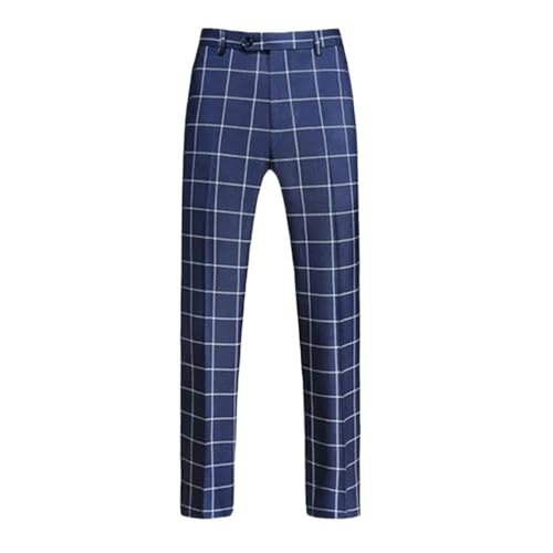 Men Plaid Suit Pants Slim Fit Straight Dress Trousers Business Office Wedding Formal Outfits