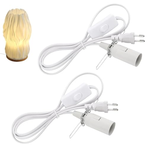BNGXR 2 Piezas Cable para Lámpara de Sal con Interruptor, portalámparas E14 con cable de 1,8 m y enchufe europeo, para Colgar Lámparas,Lámpara de Techo, Blanco
