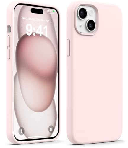 AOTESIER Compatible with iPhone 15 Plus Case, Full Body Food-Grade Silicone Wear-Resistant, Anti-Drop Protection with Soft Anti-Scratch Microfiber Lining Phone Case, Chalk Pink