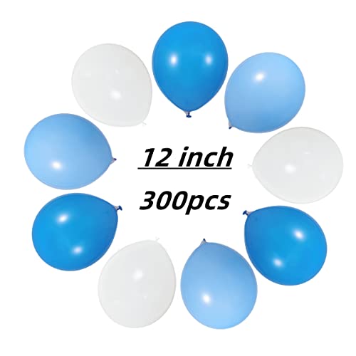 Image of 300 Pack Blue and White Balloons 100 of each of the 3 colors 12 inch White Blue Light Blue Latex Party Balloon Bulk for Various Party Events Decorations