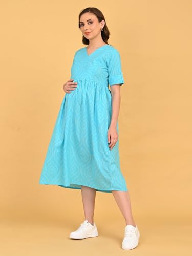 Image of The Mom Store Maternity and Nursing Dress | Pre and Post Pregnancy Dress for Womens | Zipper /Button Opening | Causal Wear | Trendy Stylish Causal Dresses for New Moms