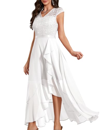 Bbonlinedress Robe de soirée élégante pour mariage - Robe à paillettes - Robe de remise de diplôme - Longue robe de mariée festive en dentelle - Robe de...