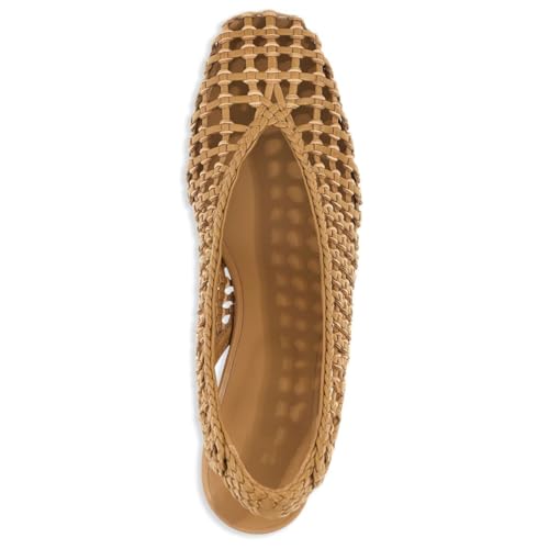 Women's Woven Slingback Pumps Kitten Heel Fishnet Round Toe Sandals Brown Weave Breathable Dress Sandals For Office Wedding4