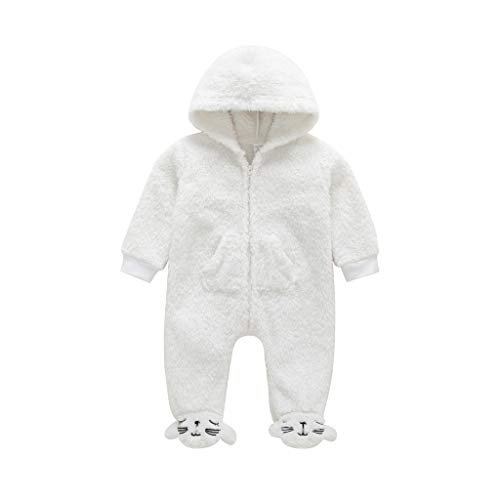 LXXIASHI Newborn Infant Unisex Baby Thicken Fleece Coveralls Romper Hooded Footies Bunting Onesie Snowsuit Outfit (Cartoon-White, 9-12Months)