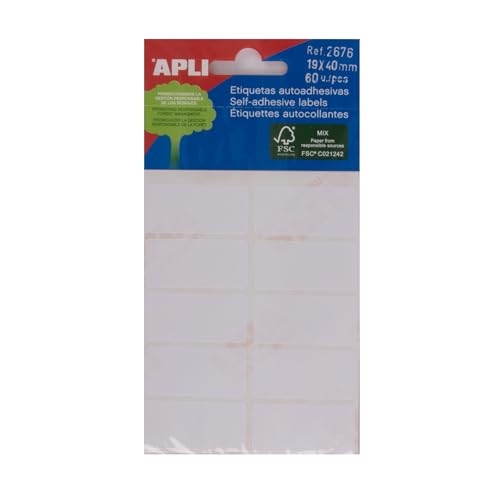 APLI 2676   Etiquetas blancas adhesivo fuerte (19 x 40) 6 hojas