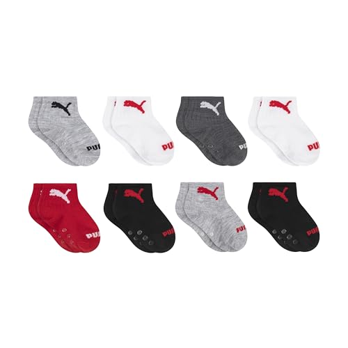 PUMA Unisex Baby Infant Anklet Socks (8-Pack), Grey/Black/Red, 0-12M - image 1