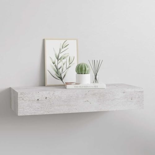 Mokuyary Estante de Pared con cajón MDF Gris hormigón 60x23,5x10 cm Estantería de Pared con 2 Cajones Mesita de Noche Flotante Estante con Cajón para Recibidor Dormitorio
