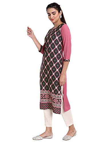 Image of 1 Stop Fashion Women's Crape Multicolor Digital Print Straight Kurta /Kurti (Pack of 2)