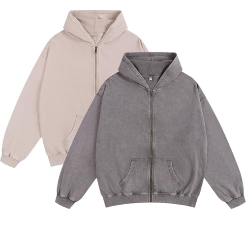Mens Sweatshirts Vintage Long Sleeve Zip Up Hoodies with Pockets Distressed Unisex Tops Jacket for Men Women