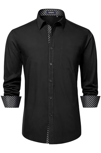 Image of HISDERN Mens Business Dress Shirts Long Sleeve Casual Button Down Shirt Formal Inner Collar Contrast Shirt for Men Wedding