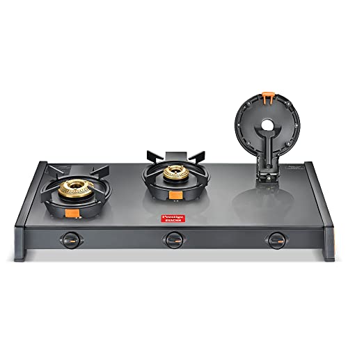 Prestige Svachh Glass Top Gas Stove (3 Burners) With Liftable BurnersGtsb03,Open,Black Price