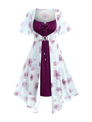 Image of ROSE GAL Rosegal Plus Size Women Sundress Set Flutter Sleeves Floral Dress and Lace-up Cami Dress