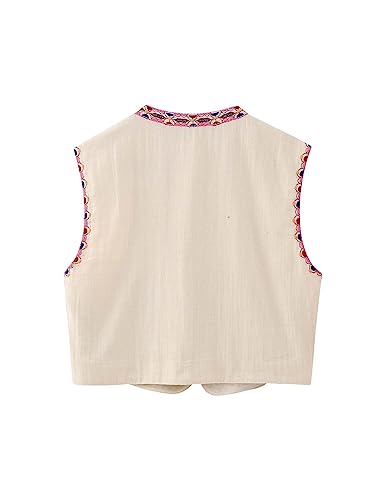 Yimoon Women's Vintage Floral Embroidery Vest Casual Open Front Sleeveless Cardigan Waistcoat (Pink-M)2