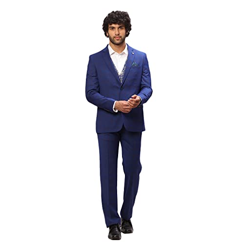 Image of Park Avenue Men's Regular Fit Poly Viscose Blend Notch Lapel Checks Pattern Full Sleeve Dark Grey Formal Suit