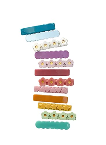 Hair clip accessories for girls - Assorted mix of colorful flower daises, heart, glitter stars, wave and simple bar clips, perfect for dress up or everyday wear for your little princess (Bloom Set)