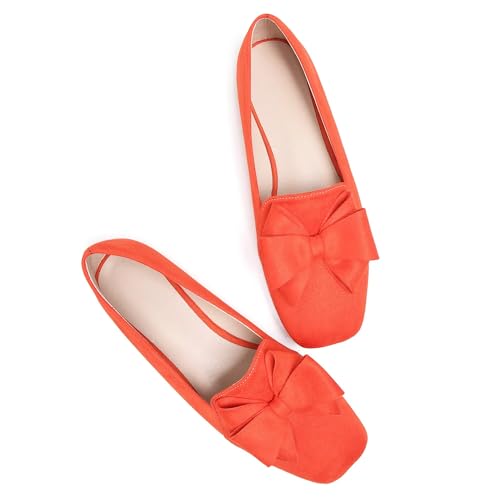 Image of WENJIAZHIZHI Square Toe Bow Ballet Slip-On | Classic Suede Finish,Chic Bow Detail,Effortless Everyday Style,Wedding Party Office,Plus Size Available