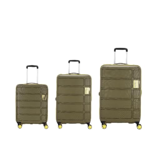 Kamiliant American Tourister Medium Polypropylene Harrier Zing 3-Piece Luggage Set - 56, 68 & 78 Cm Hard-Sided 8-Wheel Spinner Suitcases (Small, & Large) in Military Olive