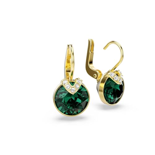 Swarovski Bella V drop earrings, Round cut, Green, Gold-tone finish3