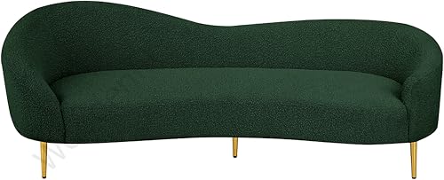 Image of Rosewood Luxury Curved Sofa in Premium Boucle Fabric | Solid Wood Structure | High Density Foam | Sturdy Golden Legs | Comfortable & Stylish Couch for Modern Living Room (Green, 3 Seater)