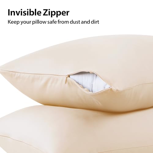 Image of 100% Cotton Toddler Pillow Protectors with Invisible Zipper, 600 Thread Count Sateen Wave Soft Breathable Hypoallergenic Nursery Pillowcases for Kids, 13x18 Inches, Set of 2