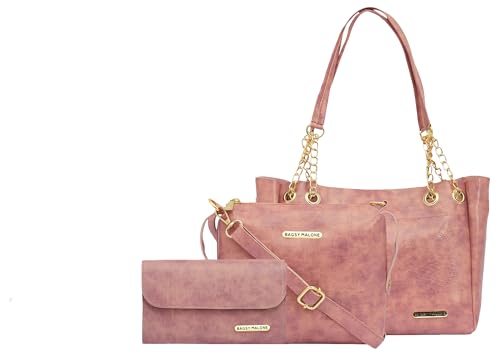 Image of Bagsy Malone Vegan Leather Stylish Tote Bag Pack of 3 |Handcrafted Side Tote Bag for Office and College (Croco Pink)