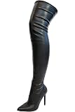 Liliana Gisele-50 Black Leather Stretchy Thigh High Pointy Stiletto Heel Boot (9)