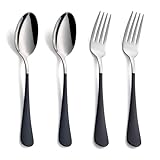 Oishia スプーン フォーク セット ディナースプーン ディナーフォーク 4本 2名様用 ステンレス鋼 ミラー仕上げ シルバー/ブラック