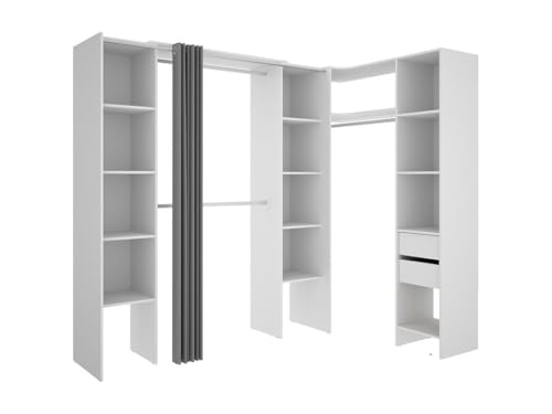 Vente unique Armario ropero de Esquina Extensible Dorian   Ancho 164/234 cm   Blanco y Gris