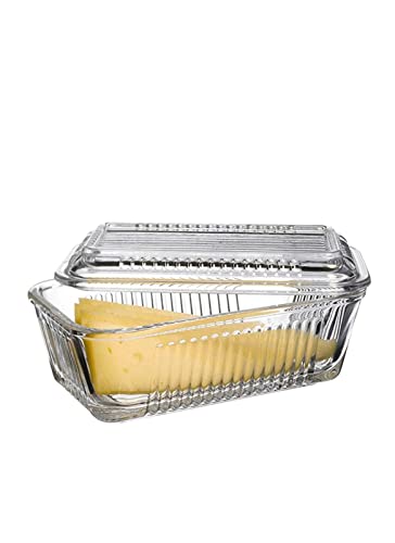 Rectangle & Round Glass Butter Dish - Stylish Butter with Lid Easy to Use and 100% Food Safe (Rectangle)