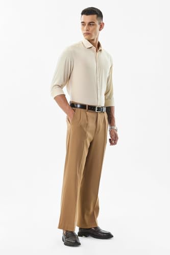 Image of SNITCH Men Casual Shirt | Regular Fit Full Sleeve Spread Collar Solid Design | Premium Polyester Viscose Blend & Lightweight Fabric for Office & Outings