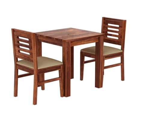 Image of Dining Table 2 Seater with 2 Chair and 1 Table, Sheesham Wood Dining Chairs Set of 2, Wooden Dining Set 2 Seater for Hotel Kitchen Restaurant Natural Brown