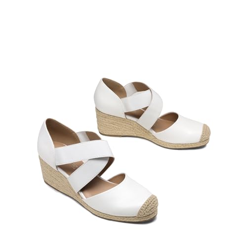 Image of DREAM PAIRS Womens Close Toe Espadrilles Platform Slip on Elastic Criss Cross Straps Dressy Wedges Sandals