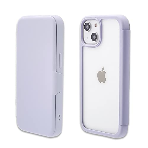 ラスタバナナ ケース カバー iPhone14 13 共用 手帳型 ハイブリッド フタ付き背面ケース フルカバー 背面クリア TPUバンパー+PC ライトパープル アイフォン14 スマホケース 7037IP261BO