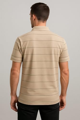 Image of WILD ELEPHANT Men Cotton Striped Polo Neck Half Sleeve T-Shirt with Pocket