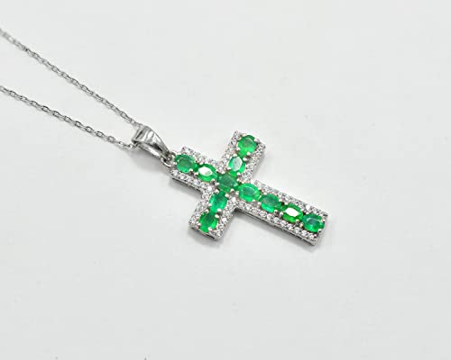 Natural 4X3 MM Oval Cut Zambian Emerald Gemstone 925 Sterling Silver Unisex Holy Cross Pendant Necklace Emerald Jewelry Christmas Gifts For Wife (PD-8278)2